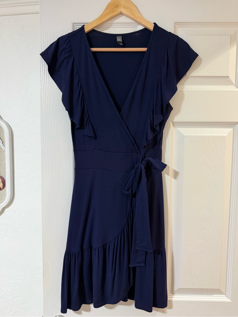 Alya Navy Wrap Mini Dress with Ruffle Sleeves